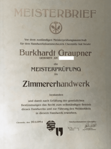 Meisterbrief Burkhardt Graupner